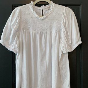 LOFT Smocked Puff Sleeve White Tee